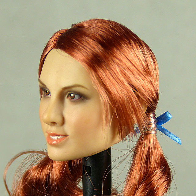 Flirty Girl 1/6 Scale Female Caucasian Head Sculpt (Suntan) With Rooted Red Pig Tails Hair